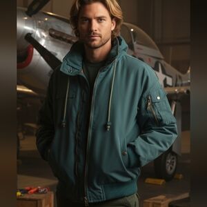 Vintage Izzi Green Ski Bomber Flight Jacket Map Airman Navigation 90's Medium‎